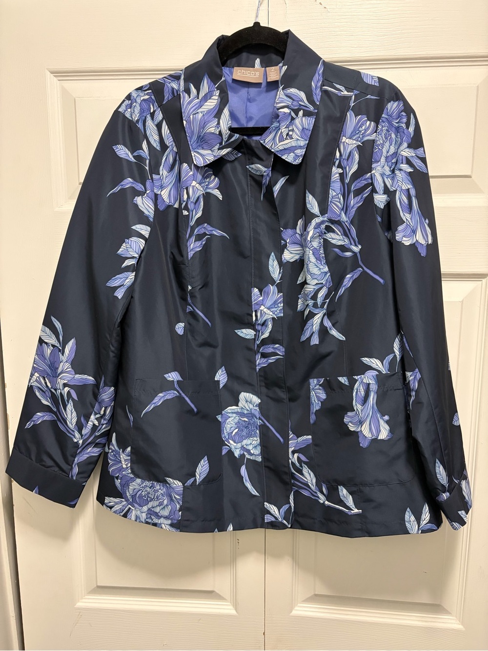 Chico's Navy and Periwinkle Floral Jacket